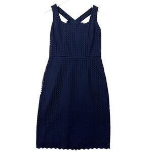 Brooks Brothers Eyelet Sheath Dress Navy Classic Polished Knee Length Summer 2